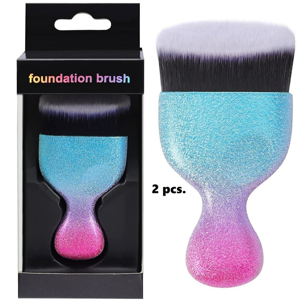 2 pcs. Kabuki Flat Top Foundation Brush, Powder Makeup Brush -Buffing, Stippling
